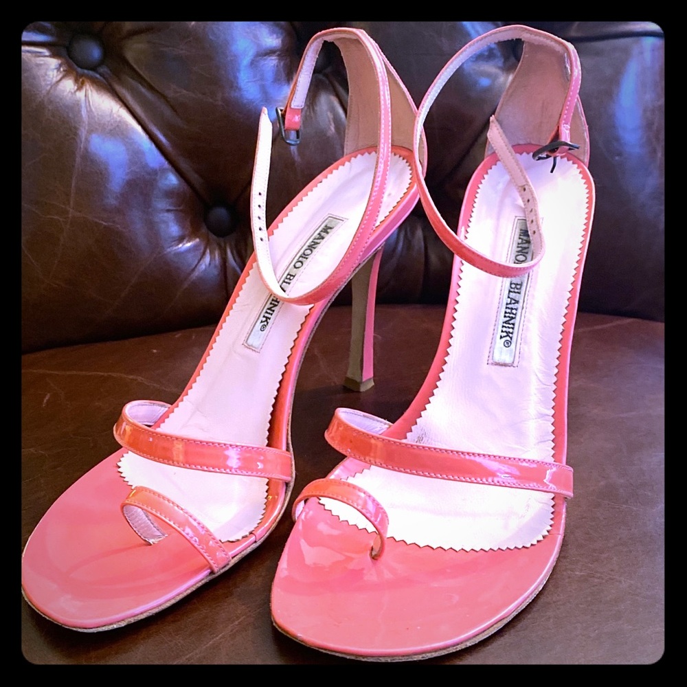 Manolo Blahnik Patent Open Toe Heels